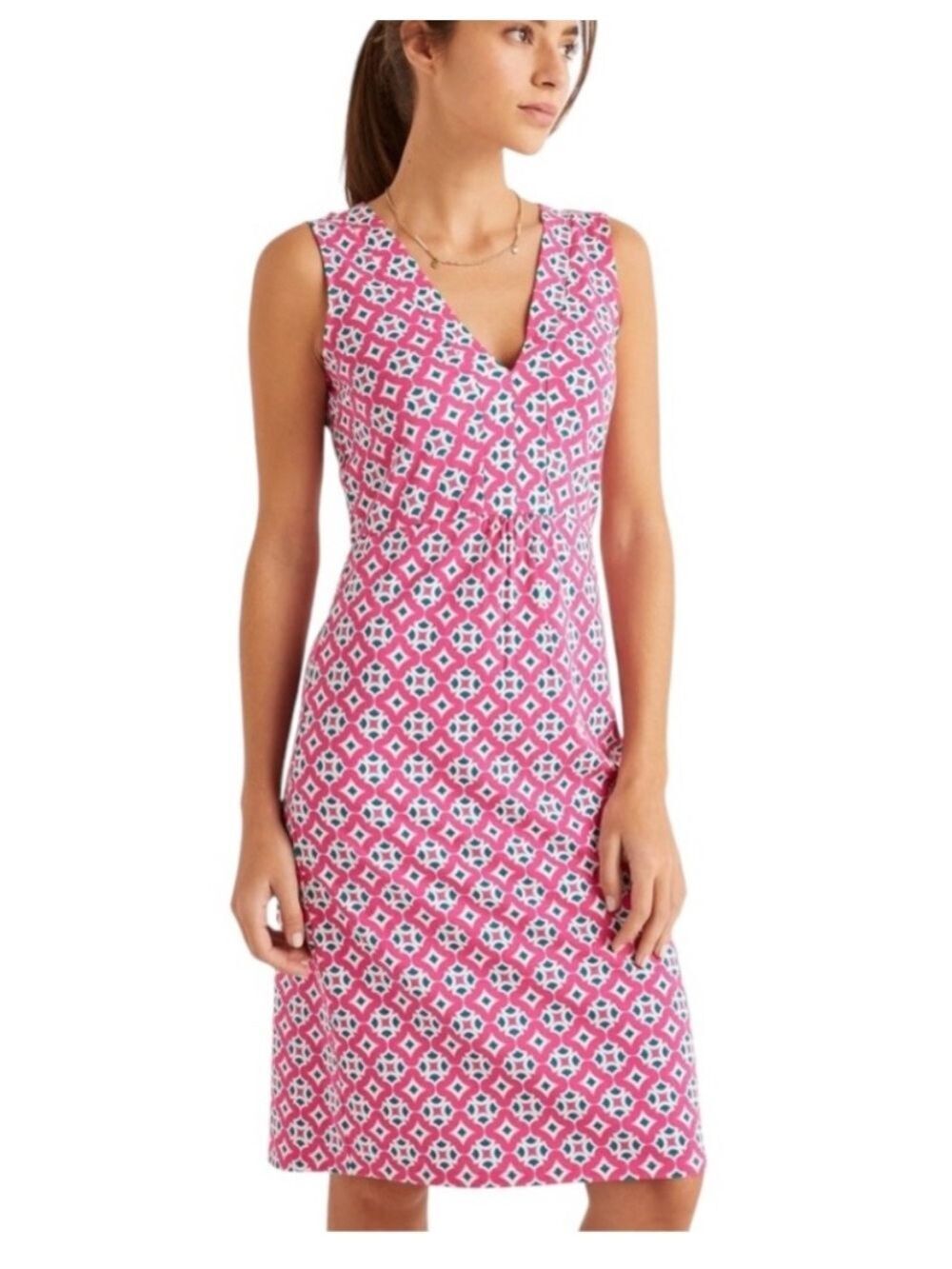 Boden Eden Pink & Green
Geometric Print Sleeveless Jersey Knit Dress Size 2